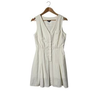 Modcloth Linen Blend Dress sz 4 Ivory Sleeveless V Neck Pocket Beach